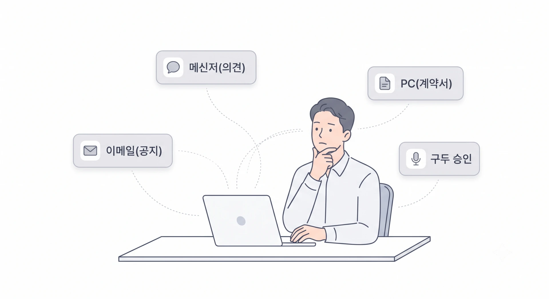 Headquarters data scattered across notices, emails, contracts, and messengers