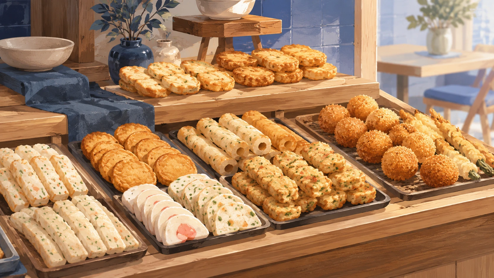 Bakery‑style display concept with fish cakes arranged like bread